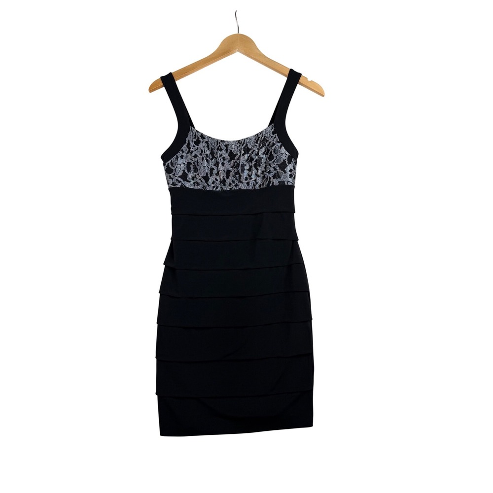 Enfocus Studio Lace Overlay Detail Bodycon Dress size‎ 8 Black/Silver